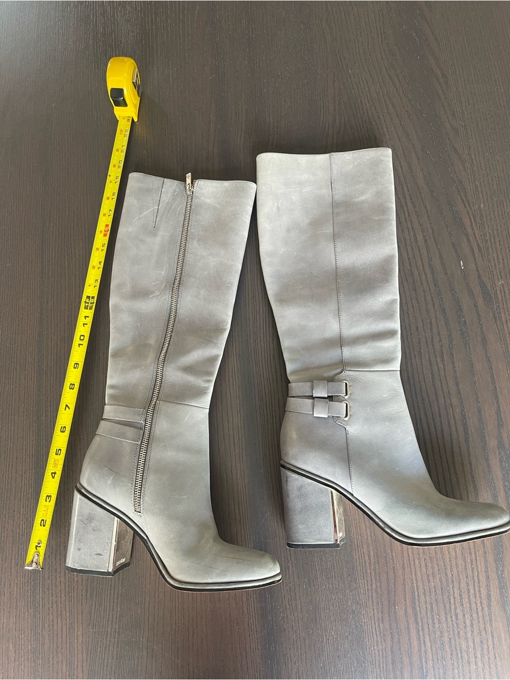 Calvin Klein Gray Knee-High Block Heel Boots